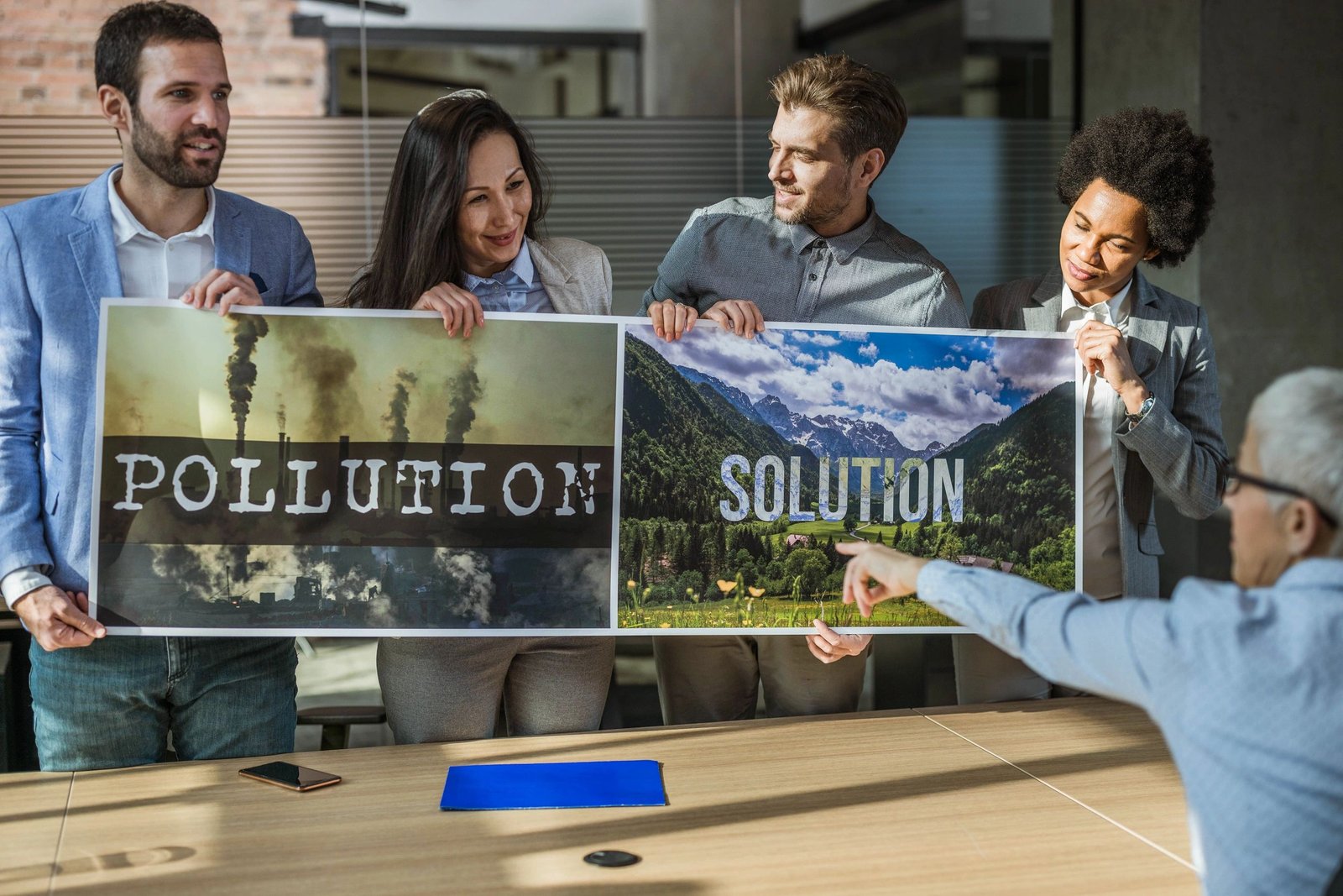Team discussing strategy in an office meeting