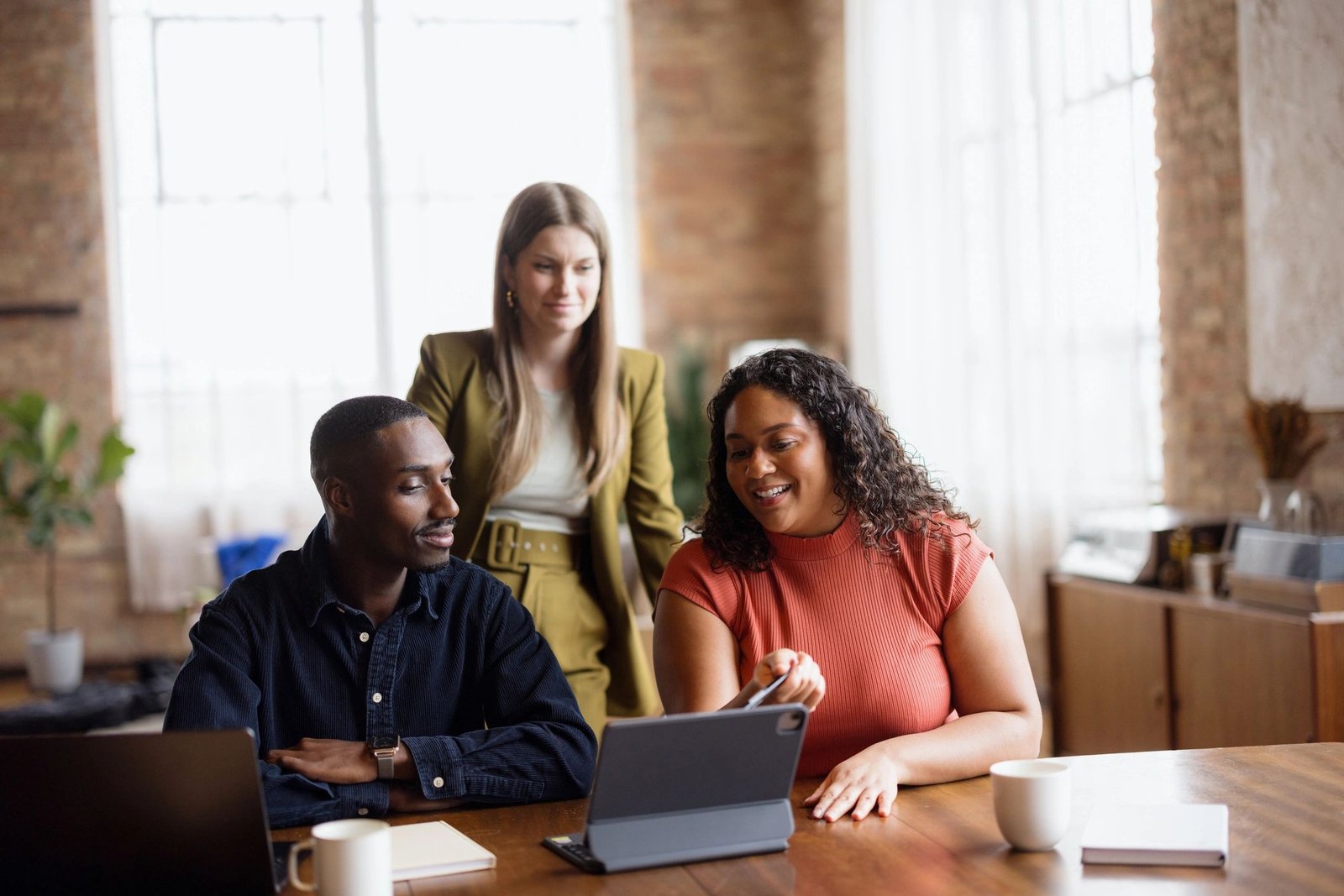 Diverse colleagues collaborating in a modern office